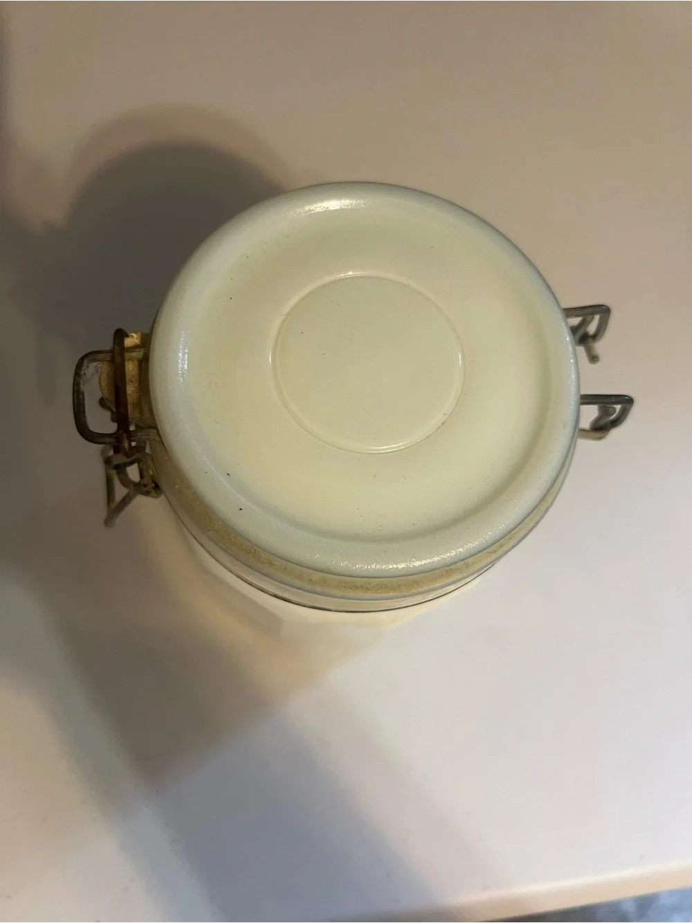 Vintage Milk Glass Airtight Canister with Metal Clamp Lid